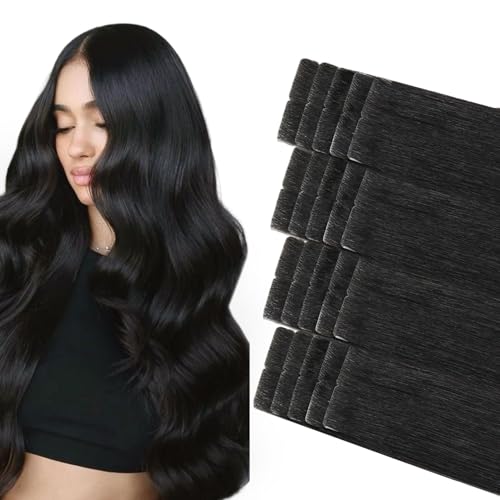 Image of COOKAYU Invisible Tape in Extensions Human Hair, Natural Black Seamless Injected Tape Ins Remy Hair 20Inch 45g 20pcs Straight Invisi Edge Extensions Silky Smooth