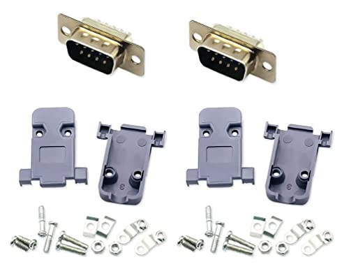 ESPtronics 2 Pcs DB9 Serial Connector RS232 9 pin Double Row Welded Head Male DB9 Connector Male rs232 Connector Male with Cover for Replacement or Repair