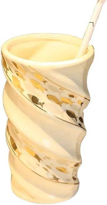 Handlesless Couples Home Bathroom Gold-Painted Bath Cup Ceramic Spiral Mouthwash(E)