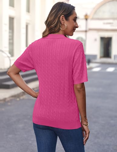 Image of Zeagoo Women Short Sleeve Sweater Pullover Polo Tops V Neck Knit Casual Soft Pullover Shirt