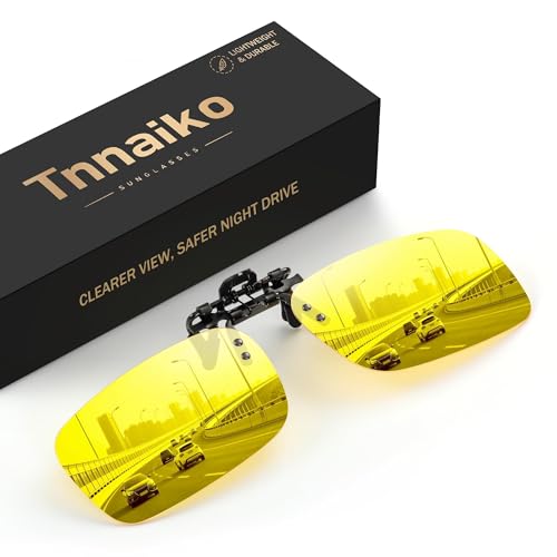 Tnnaiko Night Driving Glasses Clip-on Flip Up Metal Clip Rimless Night Vision Glasses Anti Glare HD Polarized Glasses