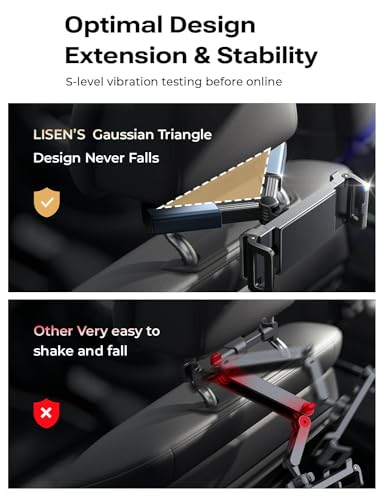 LISEN Tablet Holder for Car Headrest, iPad Car Holder Back Seat Travel Accessories Long Road Trip Essentials for Kids Black, Tablet Stand for iPad Pro Air Mini Galaxy Fire 4.7-12.9" Devices image 7