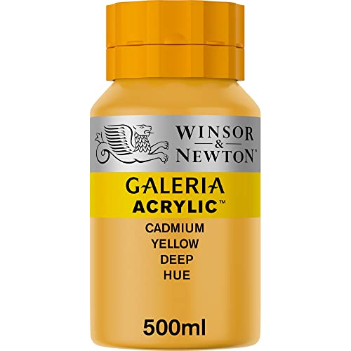 Image of Winsor & Newton Galeria Acrylic Colour - Jar of 500 ML - Cadmium Yellow Deep Hue (115) - Highly Pigmented Lightfast Artists' Acrylic Paints for Canvas, Wood, Fabric & Paper - More Colours Available