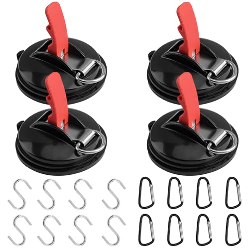 Asaiy 4 Stück Starke Saugnapf Haken für Camping, Zelte & Planen – Saugnapf Set mit 8 D-Ringen & 8 S-Haken, ideal für Auto, Wohnmobil, Boot & Outdoor-Aktivitäten