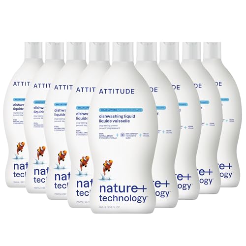 Image of ATTITUDE Dish Soap, EWG Verified, Plant-Based & Vegan Dishwashing Liquid, Naturally Derived, Wildflowers Scent, 23.7 Fl Oz (Pack of 9)