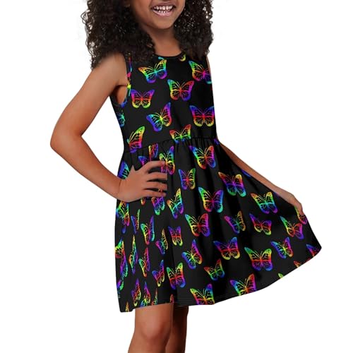 Little Girls Sleeveless Pocket Dress Butterfly Mermaid Scale Water Texture Summer Outfit for 2-14Y4