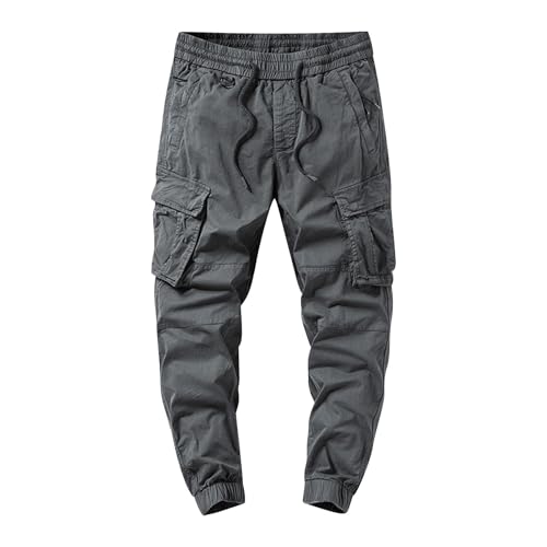 Pantalones cargo para hombre, color negro, cómodos, de trekking, multibolsillos, tácticos, cintura elástica con cordón, pantalones chinos, resistentes, antidesgarros, resistentes a la abrasión, gris