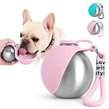 Portable Dog Water Bottle, 10 oz Stainless Steel Pet Travel Dispenser with Silicone Foldable Bowl, Leak Proof Tumbler, Dog Walking Accessories for Hiking and Small Pets (Pink)