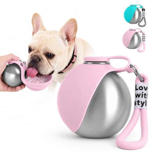 Bokynu Portable Dog Water Bottle 10oz with Foldable Bowl