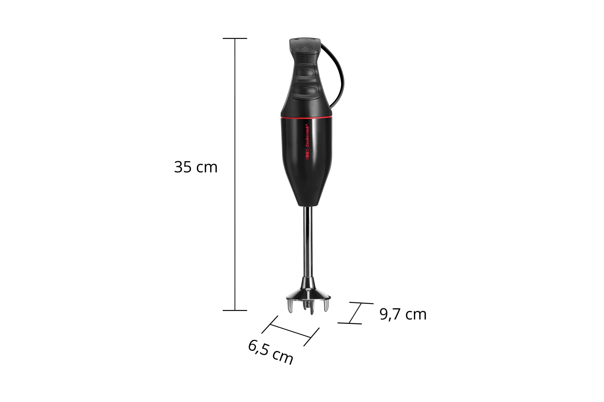 ESGE Zauberstab 90129 M 100 design czarny, blender ręczny, blender immersyjny, 2 stopnie do 10 000 obr./min, ergonomiczny uchwyt, trwały, wytrzymały silnik, w zestawie akcesoria, 120 W, wyprodukowano