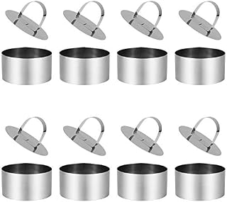 ruggito 8 Pieces Cooking Rings Set with Pusher Non-Stick Stainless Steel Round Food Rings for Cooking Crumpets Eggs Pastry Mousse Desserts,8cm Diameter