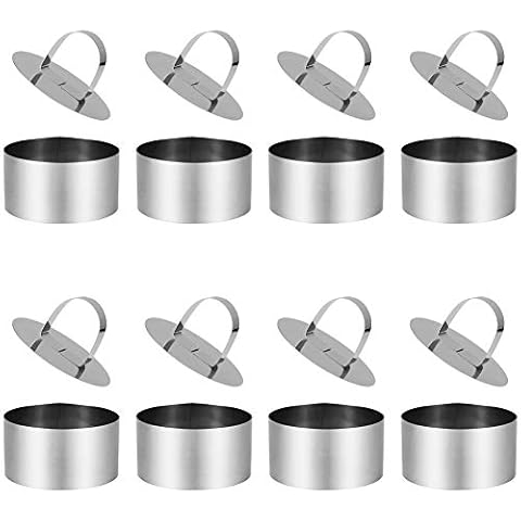 ruggito 8 Pieces Cooking Rings Set with Pusher Non-Stick Stainless Steel Round Food Rings for Cooking Crumpets Eggs Pastry Mousse Desserts,8cm Diameter Cover