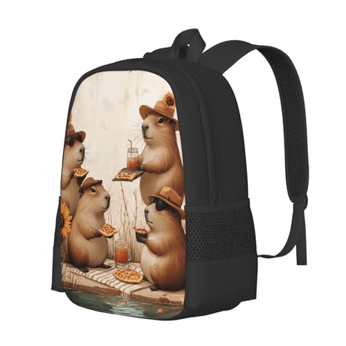 Image of Cute Capybara Print Backpack For Men Women Lightweight Daypack For Daily Commutes Business Travel Hiking