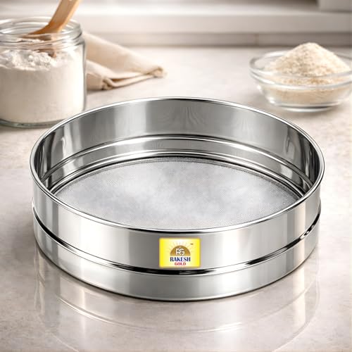 Image of Rakesh Gold Large Stainless Steel Atta & Suji Chalni | Fine Mesh Steel Sieve | Heavy Duty Food Grade Kitchen Channi | Premium Stainless Steel Flour Sieve (Small Size, Atta and Suji CHALNI)
