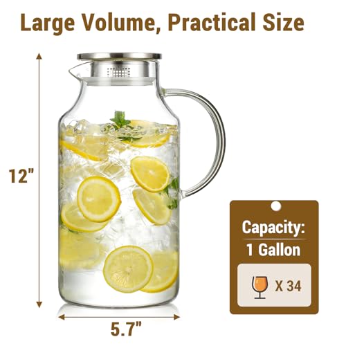 1 Gallon thickened Glass Pitcher with Lid and Spout, Borosilicate Glass Carafe for Hot/Cold Drink, Water Pitchers for Fridge, Extra Large Jug with Handle for Iced Tea, Coffee,Juice,Homemade Beverage - Image 2