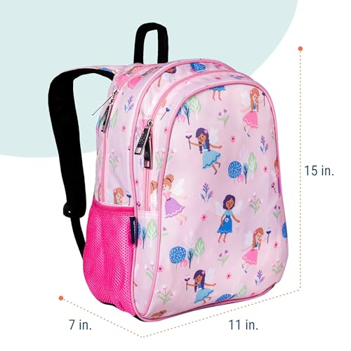 Image of Wildkin 15 Inch Backpack for Kids, Fairy Garden | Ages 5-10, padded straps, side water bottle pocket - coordinates with matching Wildkin lunch boxes