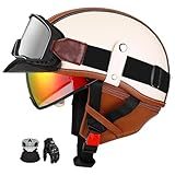 Casco Jet Retro AlemáN, Casco De Motocicleta Abierto con CertificacióN Ece, Visera Y Forro ExtraíBle, Casco De Scooter Retro Unisex para Adultos. I,XL:59-60CM
