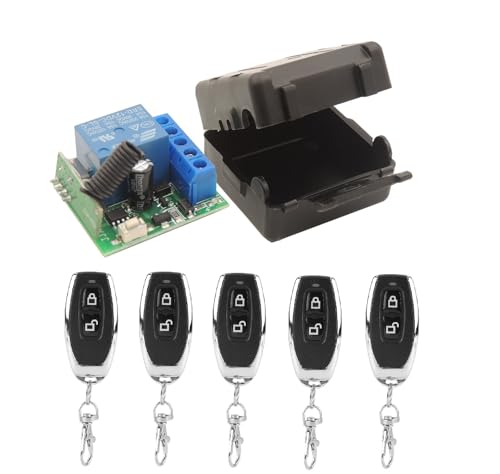 Image of ROBOWAY 433Mhz Universal Wireless Remote Control Switch DC 12V 1CH RF Relay Receiver Module with Transmitters EV1527 Learning Code Remote Switch (1 Receiver and 5 L-U Remote)