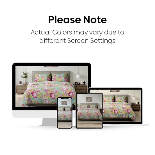 Image of haus & kinder Double Bedsheet for Queen Size Bed | 90 x 100 Inches 186 TC Cotton Bedsheet for Double Bed with 2 Pillow Covers - Petal Veranda Multi