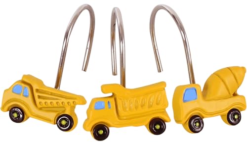 Image of CTOHN 12 Pieces Truck Construction Shower Curtain Hooks Rings, Car Tractor Decorative Shower Hooks for Shower Curtain, Stainless Steel Decorative Shower Hangers Rings for Bathroom