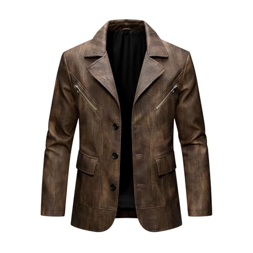 Mens Turtle Neck Faux Leather Jackets Blazer Outfits for Mens Long Sleeve Work Vintage Winter Fall 2025