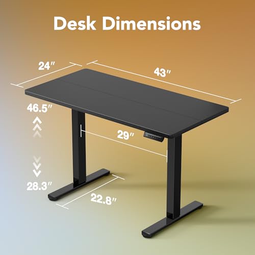Image of HUANUO 43 x 24 inch Electric Standing Desk Adjustable Height, 4 Memory Height Settings, Sit Stand Up Desk for Home Office & Computer Workstation, Black
