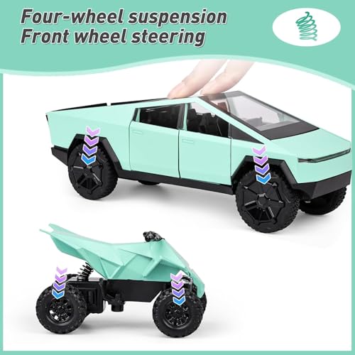 Image of 1 /32 Tesla CyberTruck Toy Metal die-Casting Model car - Exclusive Alloy Metal Pull Back Die Cast Car Toy with Openable Doors, Light & Music - Best Gifts for Kids【Green】