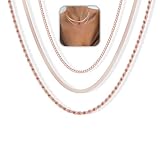 Freekiss Rose Gold Layered Necklaces for Women: Dainty Herringbone Rope Cuban Link Chain Necklace Set, 14K Rose Gold Plated, Non-Tarnish, Simple, Perfect for Layering, Gifts, and Daily Wear