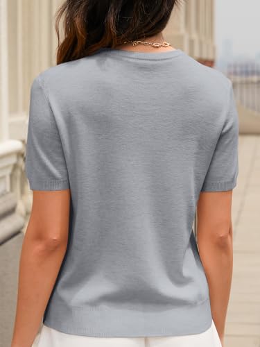 Image of SANGTREE Short Sleeve Sweater for Women Crewneck Summer Knit Tops | Summer Knit Pullover Tops.Perfect for Daily,Work,Home,Holiday,Travel,Shopping Etc.