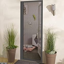 Mosquitera Enrollable Puerta MADECOSTORE Mosquitera enrollable lateral de aluminio para puerta y ventana, color gris antracita, 160 x 220 cm