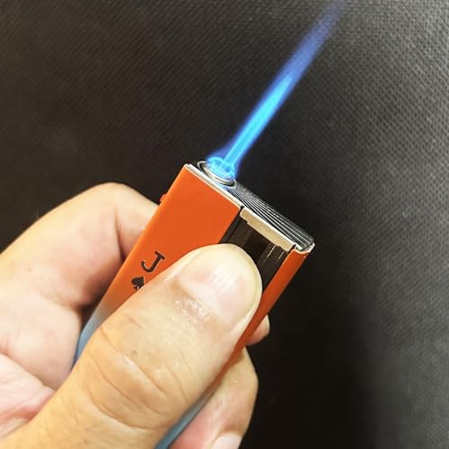 Image of Windproof Jet Flame Refillable Slide Button Cigarette Lighter Pocket Lighter (Orange-Blue)