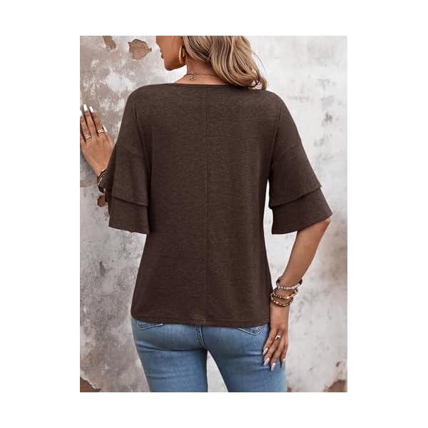 Womens Top Ruffle Sleeve Blouses V Neck T Shirts Casual Outfit Bell Sleeve Tee Spring Fall Summer Fashion Clothes Cute Tunic - Image 3