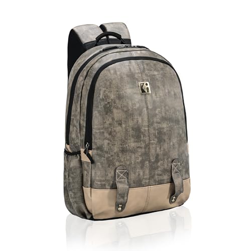 Kuber Industries Premium 25L Faux Leather College Bag for Men Stylish | Travel, Office Use, Cabin Backpack for Women, Boys & Girls | 2 Main Compartments, Bottle Pocket, Laptop Space | Sandstone Brown