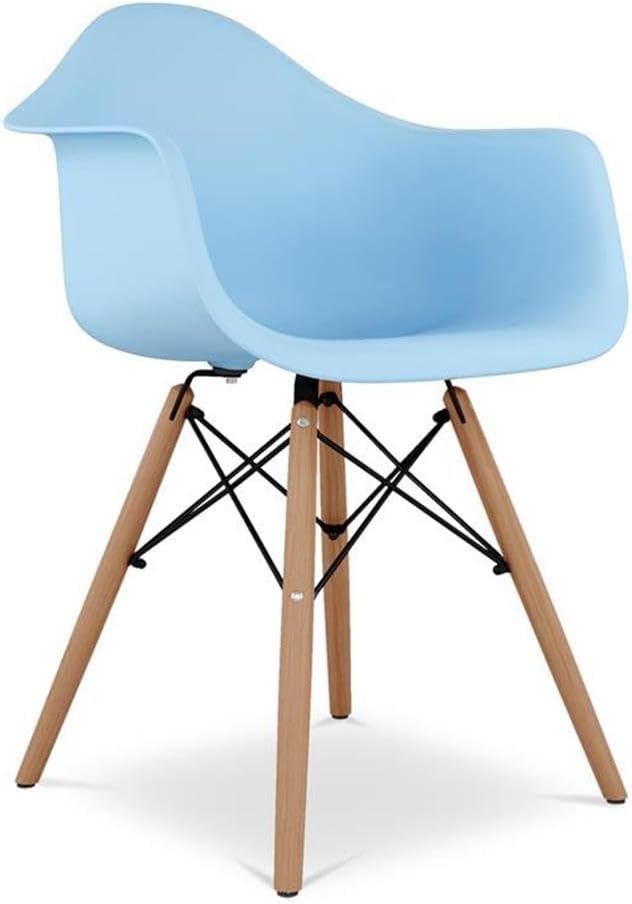 Pemberly Row Contemporary Armchair, 17.5 in Seat Height, ABS Plastic and Beech Wood, Green Finish, Heavy-Duty Molded Plastic Seat, Straight Solid Wood Legs, Dining or Kitchen Room Chair
