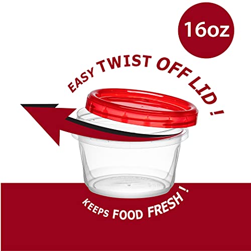 Elegant Disposables (16 Ounce 10 Pack) Twist Cap Containers Clear Bottom With Red Top Screw On Lids Twist Top Food Storage Freezer Containers #TOP3