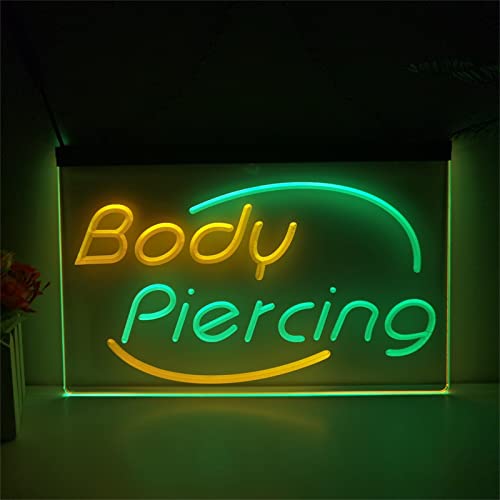REWIS Insegne al Neon a LED per Piercing, alimentate Tramite USB con 3 Livelli di intensità Luminosa, Ideali per Decorare Le pareti di Negozi di Piercing.,Green Yellow,30x20cm