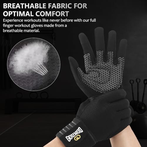 Image of Proberos Full Finger Workout Gloves with Wrist Support, Gym for Men and Women, Professional Weightlifting, Fitness Training Workout, L