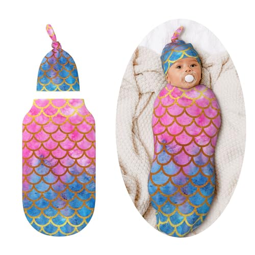 Image of Mermaid Swaddle Blankets Soft Receiving Blanket Baby Swaddle Wrap for Baby Girls Boys