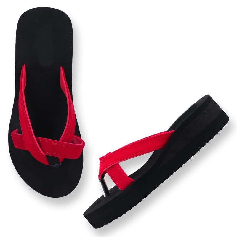Image of Doctor Walk Women's Platform Flip Flops, Black Cross Strap Sandals, Casual Comfort Wedge Slides