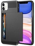 Vofolen Case for iPhone 11 Case Wallet Credit Card Holder ID Slot Sliding Door Hidden Pocket Anti-Scratch Dual Layer Hybrid Bumper Armor Protective Hard Shell Back Cover for iPhone 11 6.1 Matte Grey