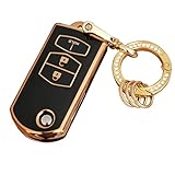 TAPAYICA For Mazda Key Fob Shell Keyless Remote Smart Key Fob Cover With Keychain Fit for Mazda CX-5 CX-7 CX-9 MX-5 MPV RX-8 (3B-Gold-Black)