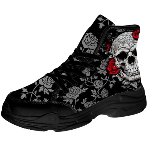 Skull Shoes for Women Flower High Top Canvas Sneakers Gifts for Her Him3