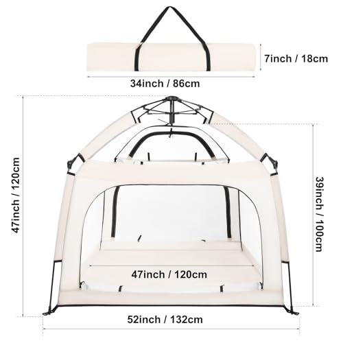 Image of Bend River Baby Playpen with Canopy, Square Toddler Beach Tent (Beige)
