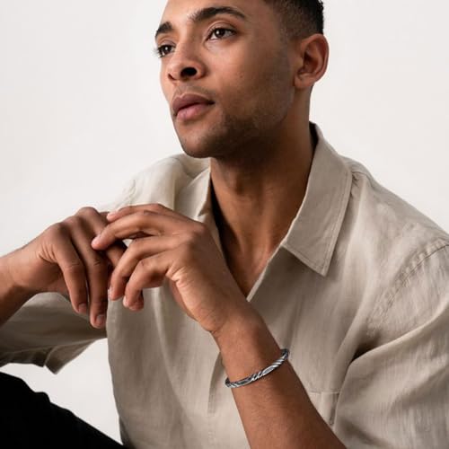 Stainless Steel Mens Cuff Bracelet, Minimal Twist Cool Antique Retro/Silver/Black Open Metal Cuff Bangle Bracelets for Men, 70mm3