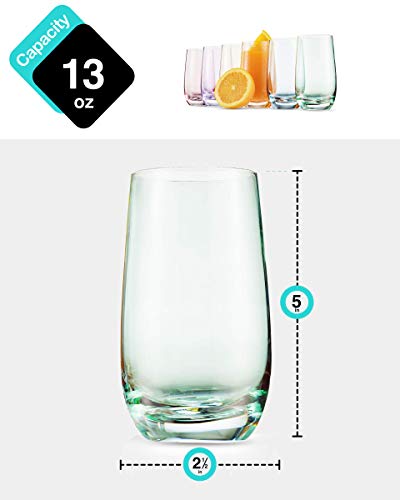 MITBAK 13- OZ Colored Highball Glasses (Set of 6) | Lead Free Drinking Glasses Tumblers for Mixed Drinks, Water, Juice beer, cocktail | Glassware Set, Excellent Gift | Glass Cups Made in slovakia