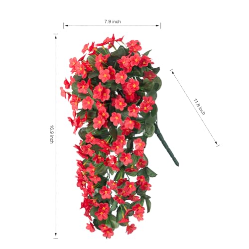 Artificial Fake Hanging Plants Flowers for Outdoor Outside Summer Spring Decoration, 2 PCS Faux Silk Red Orchid Long Vines UV Resistant Realistic for Home Indoor Porch Patio Balcony - Image 5