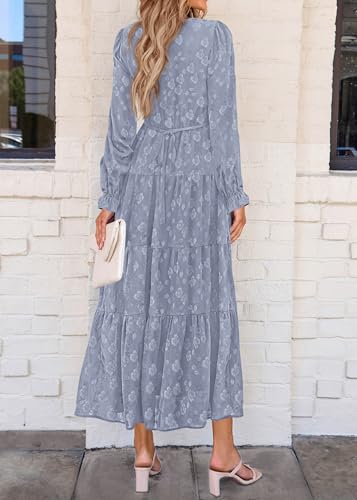 Image of KIRUNDO Spring Wedding Guest Dresses for Women 2026 Maxi Floral Long Sleeve Elegant Ruffle Tiered Flowy Party Long Dress