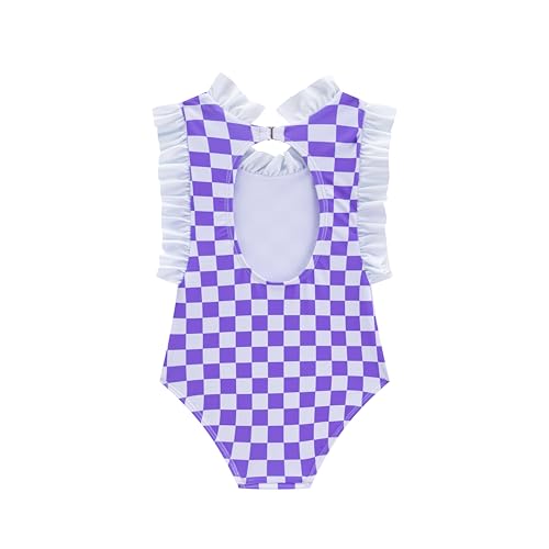 Image of LIZENS Girls One Piece Swimsuit Stylish Ruffled Plaid Swimwear for Kids