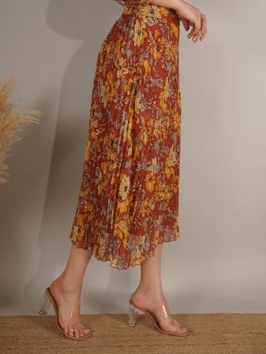 Image of NUEVOSDAMAS Floral Printed Pleated Navy /Multi Skirt