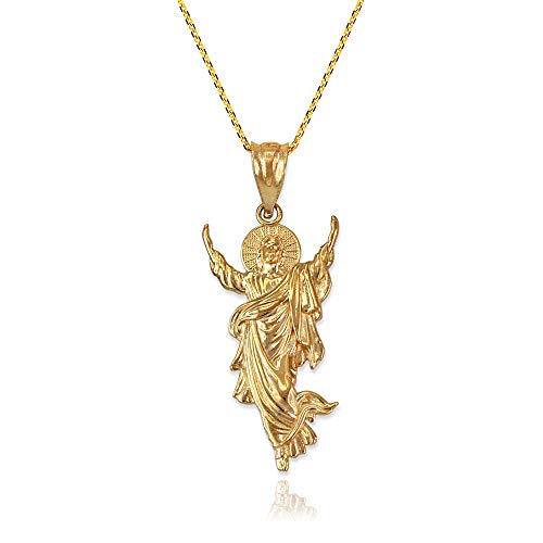 LA BLINGZ 10K Yellow Gold Resurrection of Jesus Christ Pendant Necklace (16